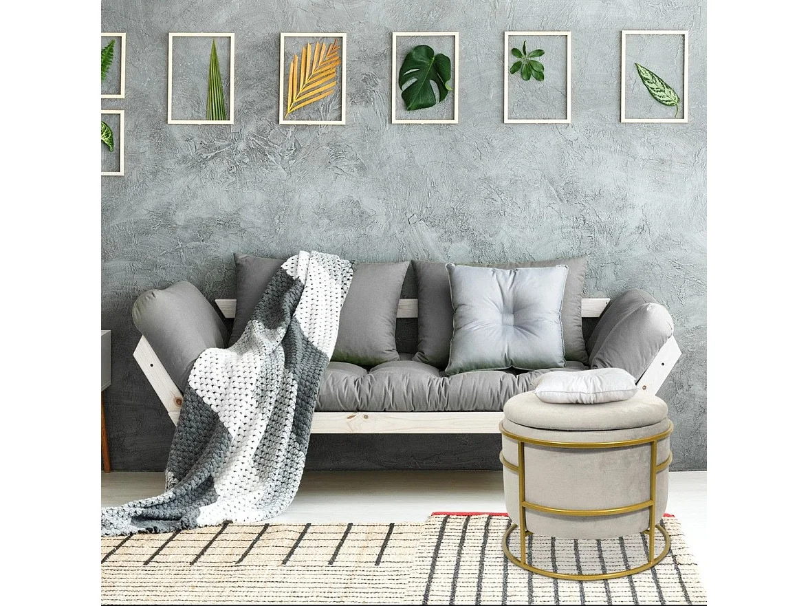 Pouf coffre rond Ringo en velours Beige