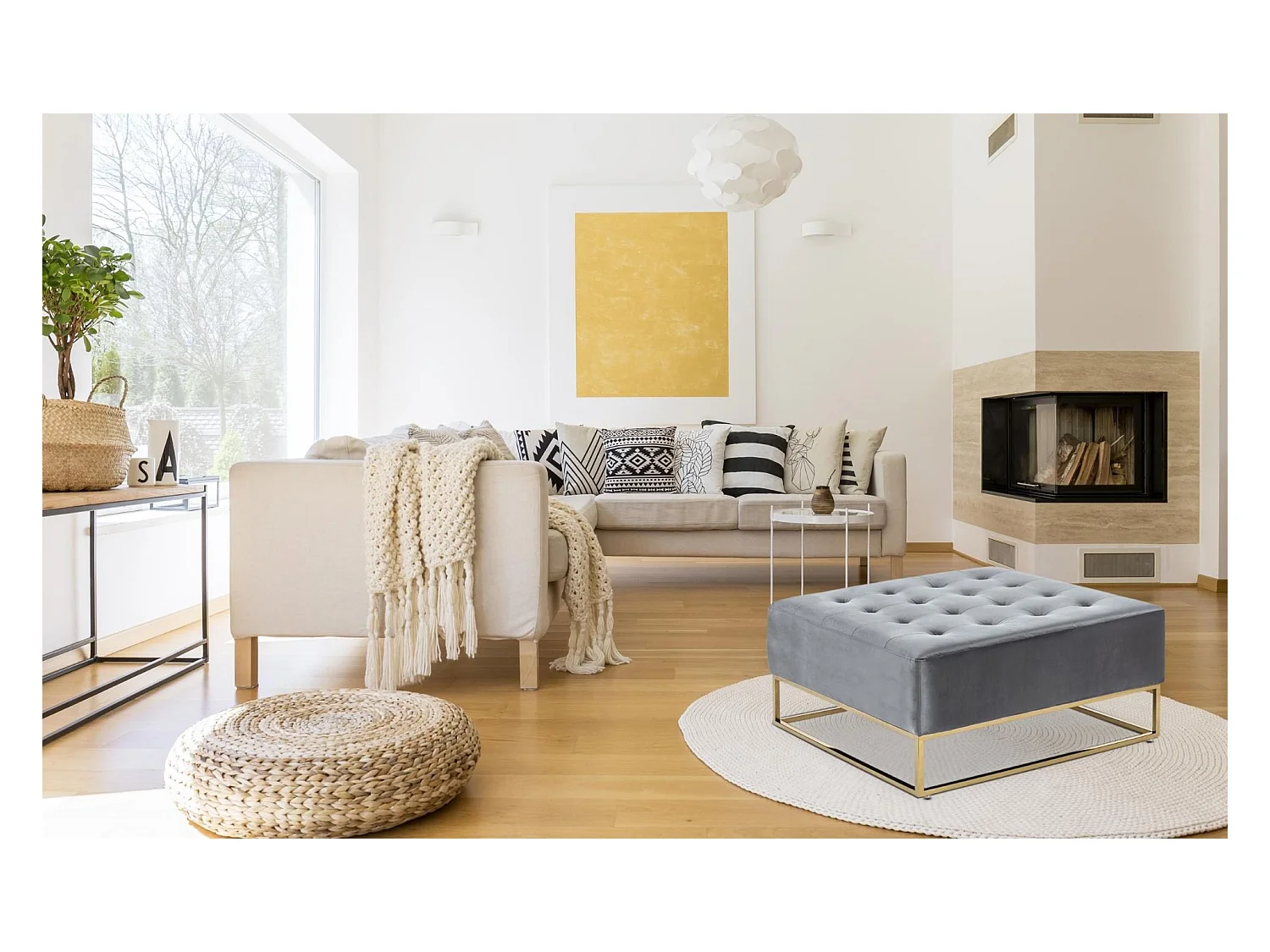 Pouf carré Hudson Velours Argent