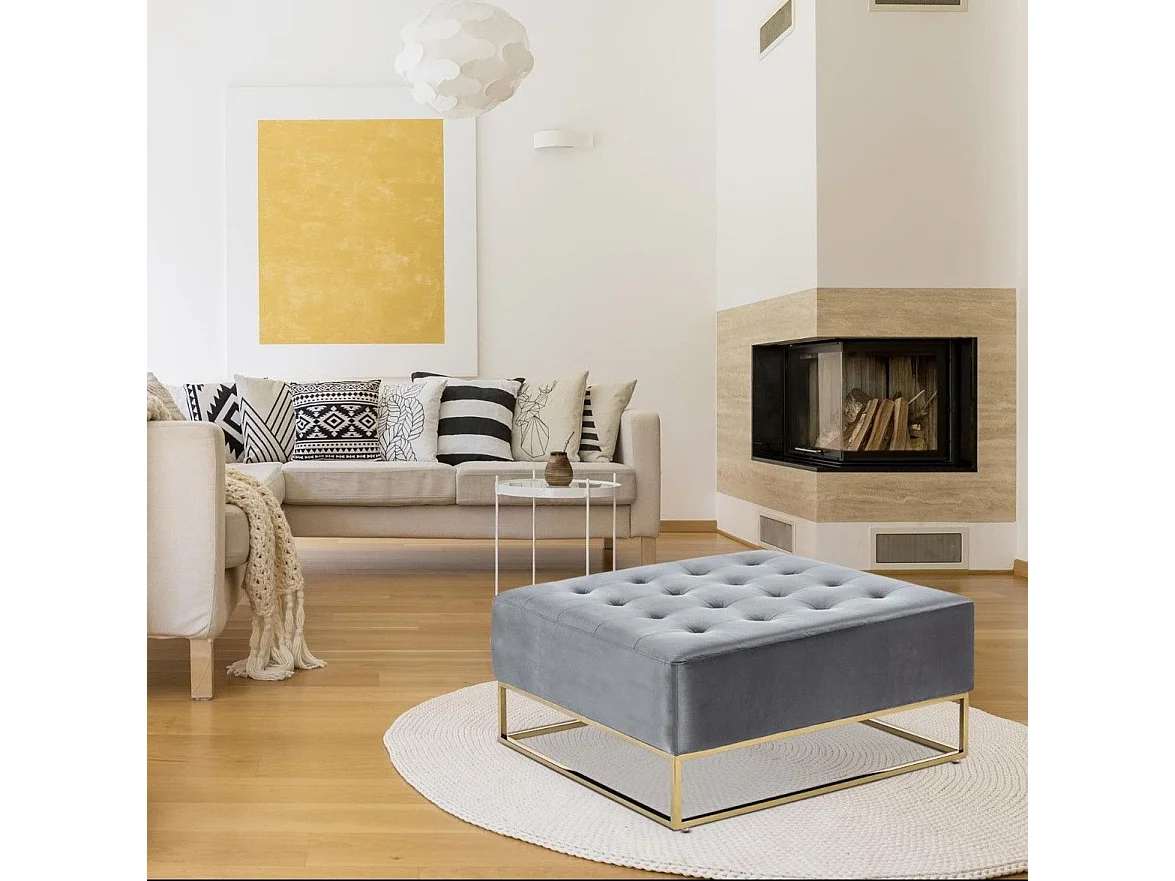 Pouf Carré en Velours "Lakota" 90cm Argent