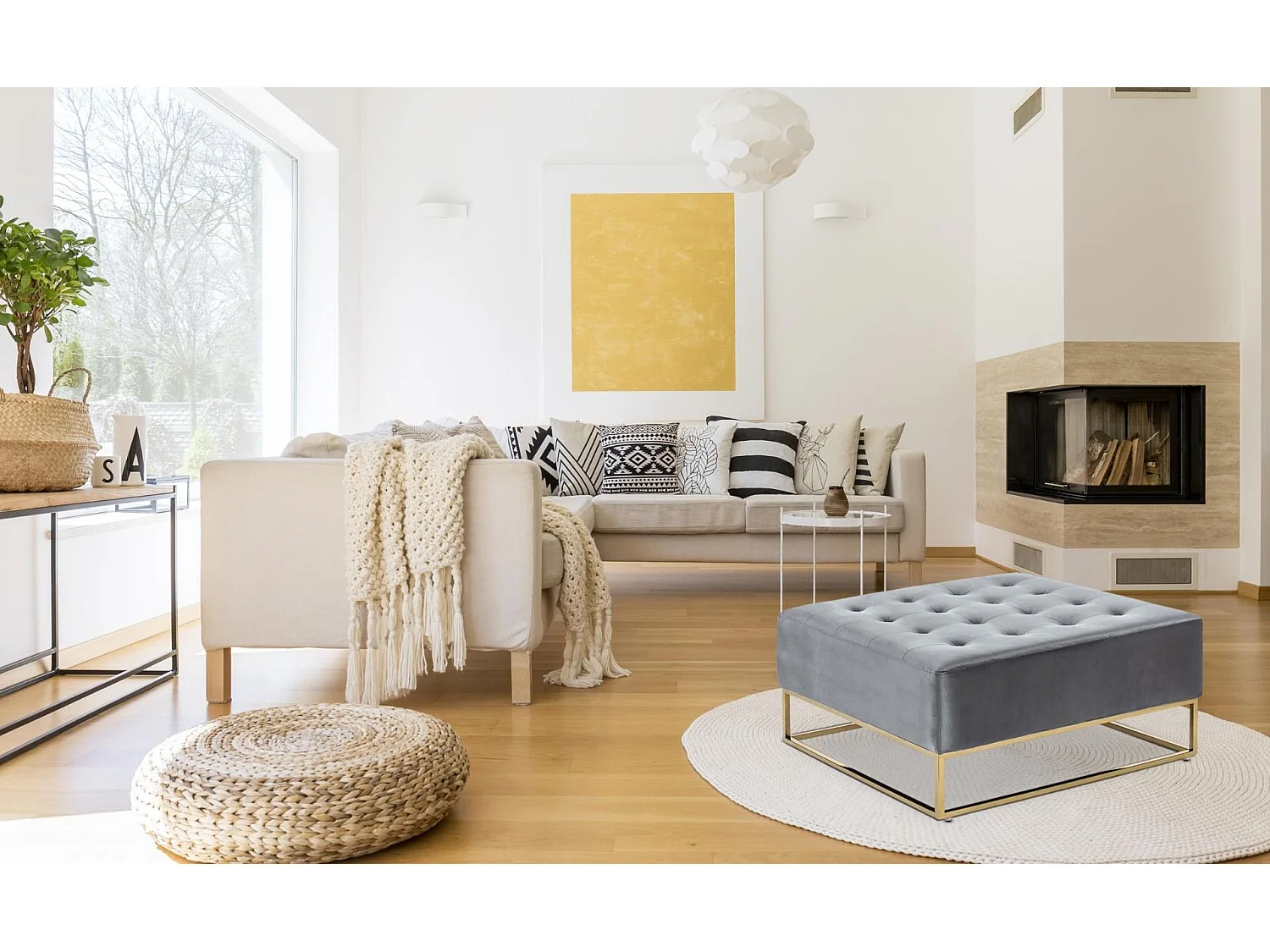 Pouf carré Hudson Velours Argent