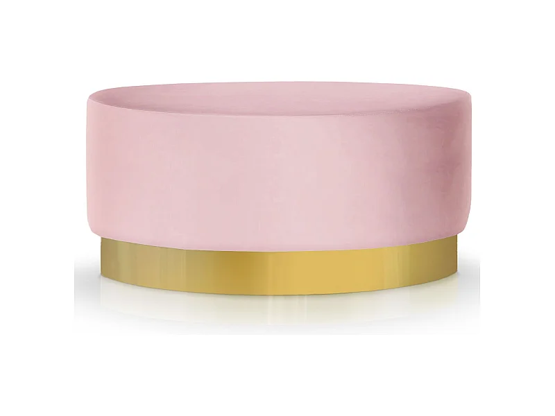 Pouf Rond Daisy Velours Rose Pied Or