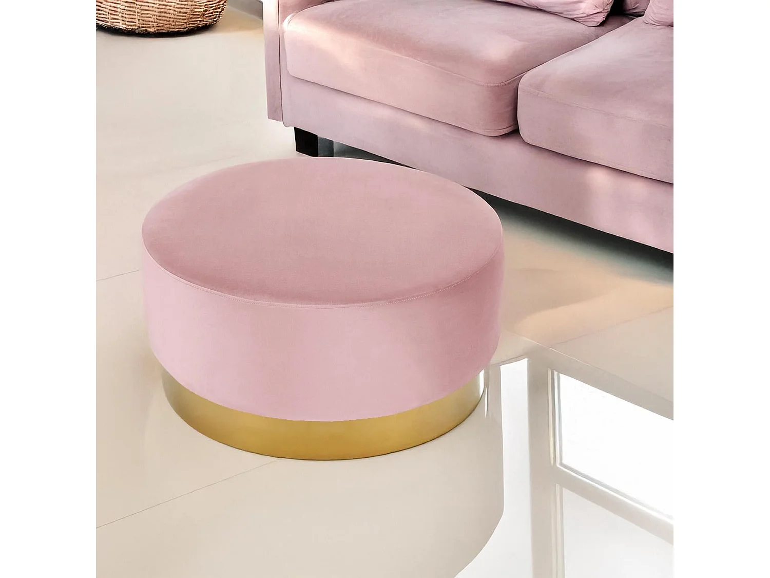 Pouf Rond en Velours Design "Minnie" 75cm Rose