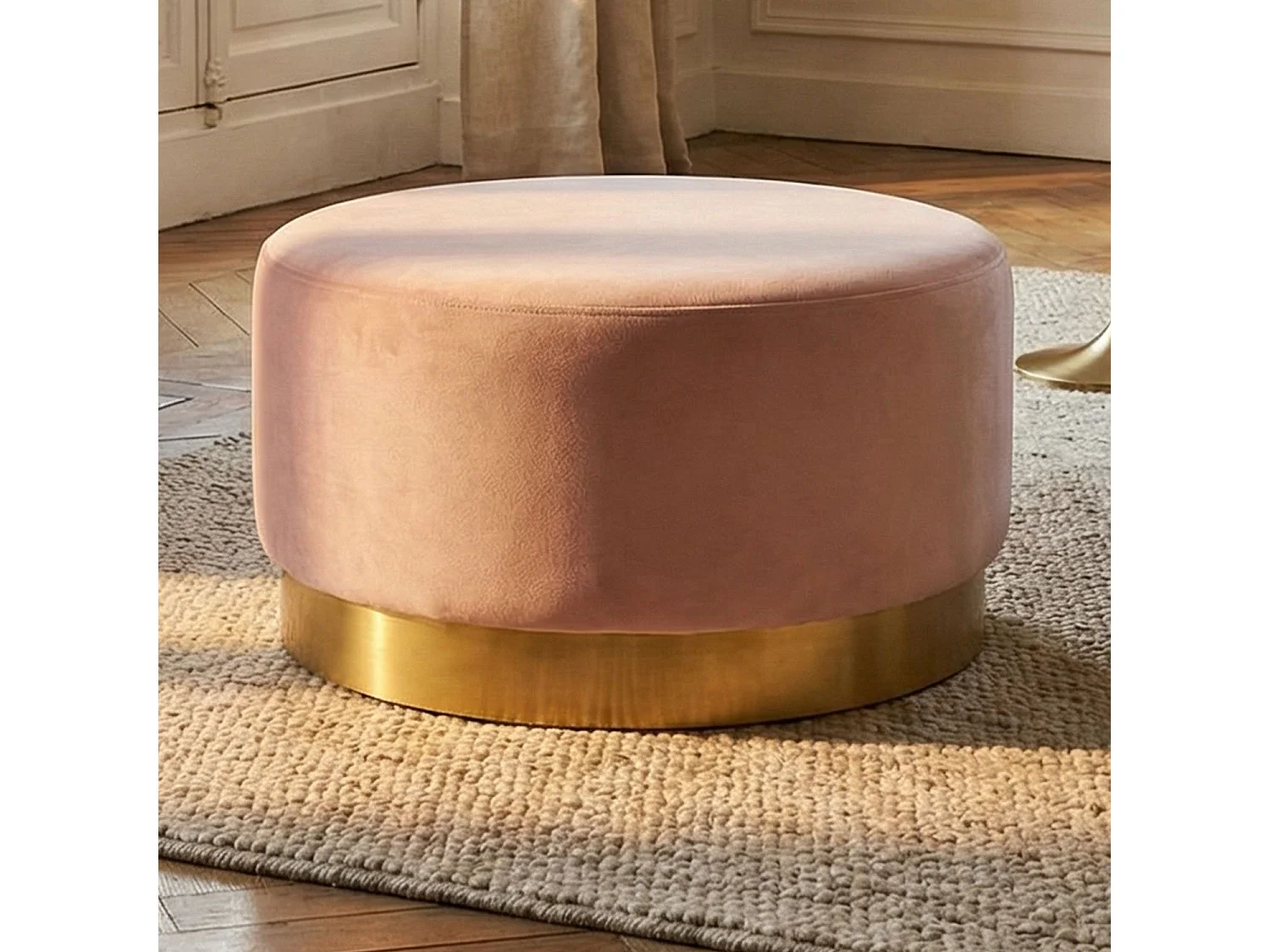 Pouf Rond en Velours Design "Minnie" 75cm Rose