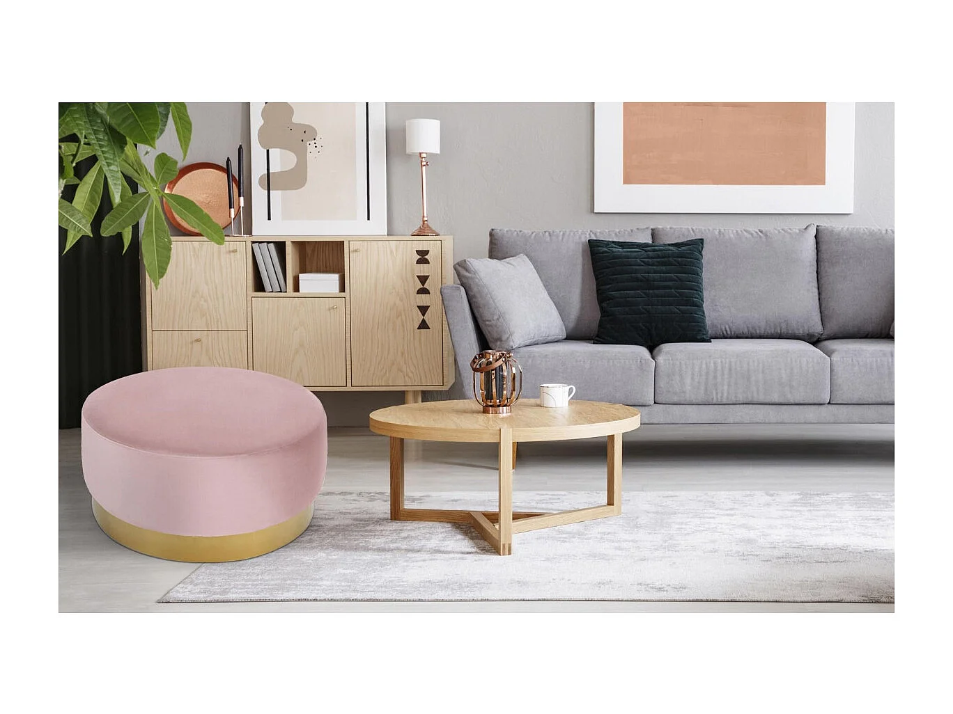 Pouf Rond en Velours Design "Minnie" 75cm Rose