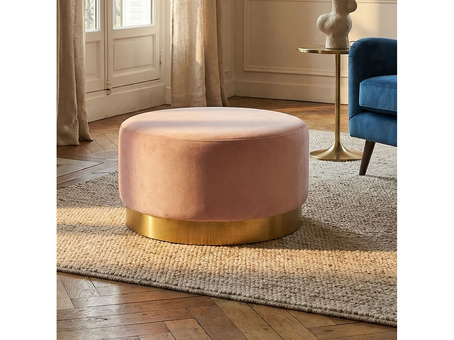 Pouf Rond en Velours Design "Minnie" 75cm Rose