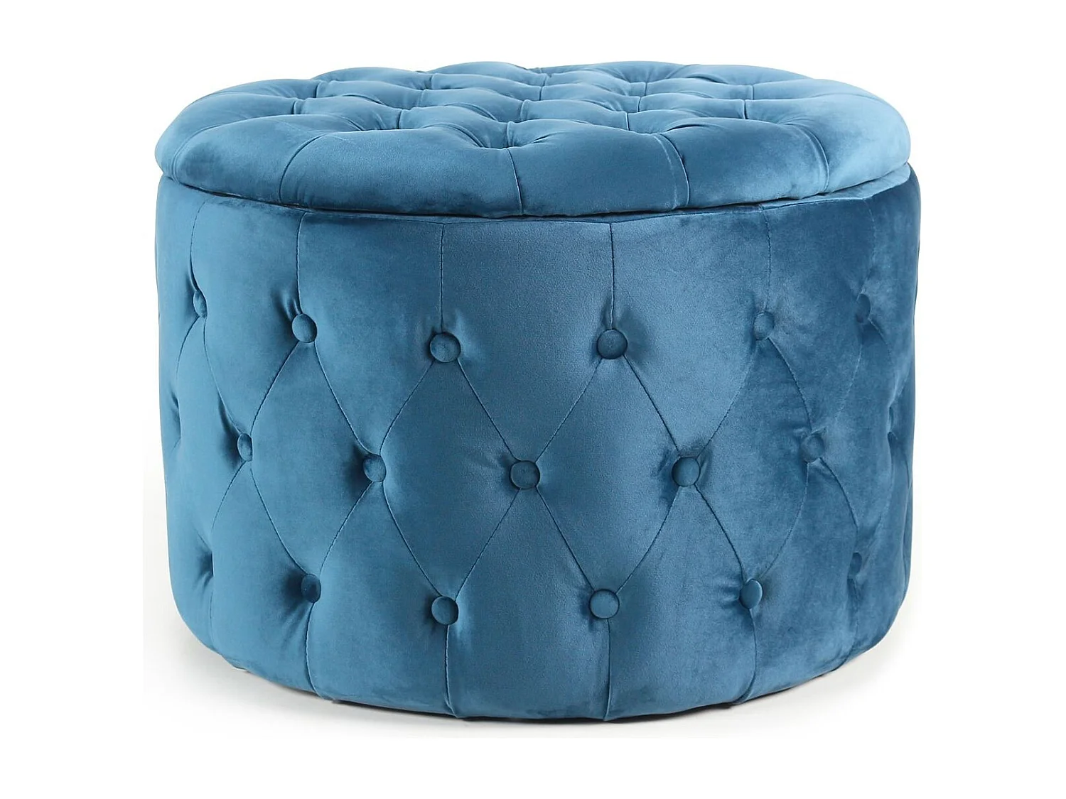 Pouf coffre rond Salvina en velours capitonné Bleu