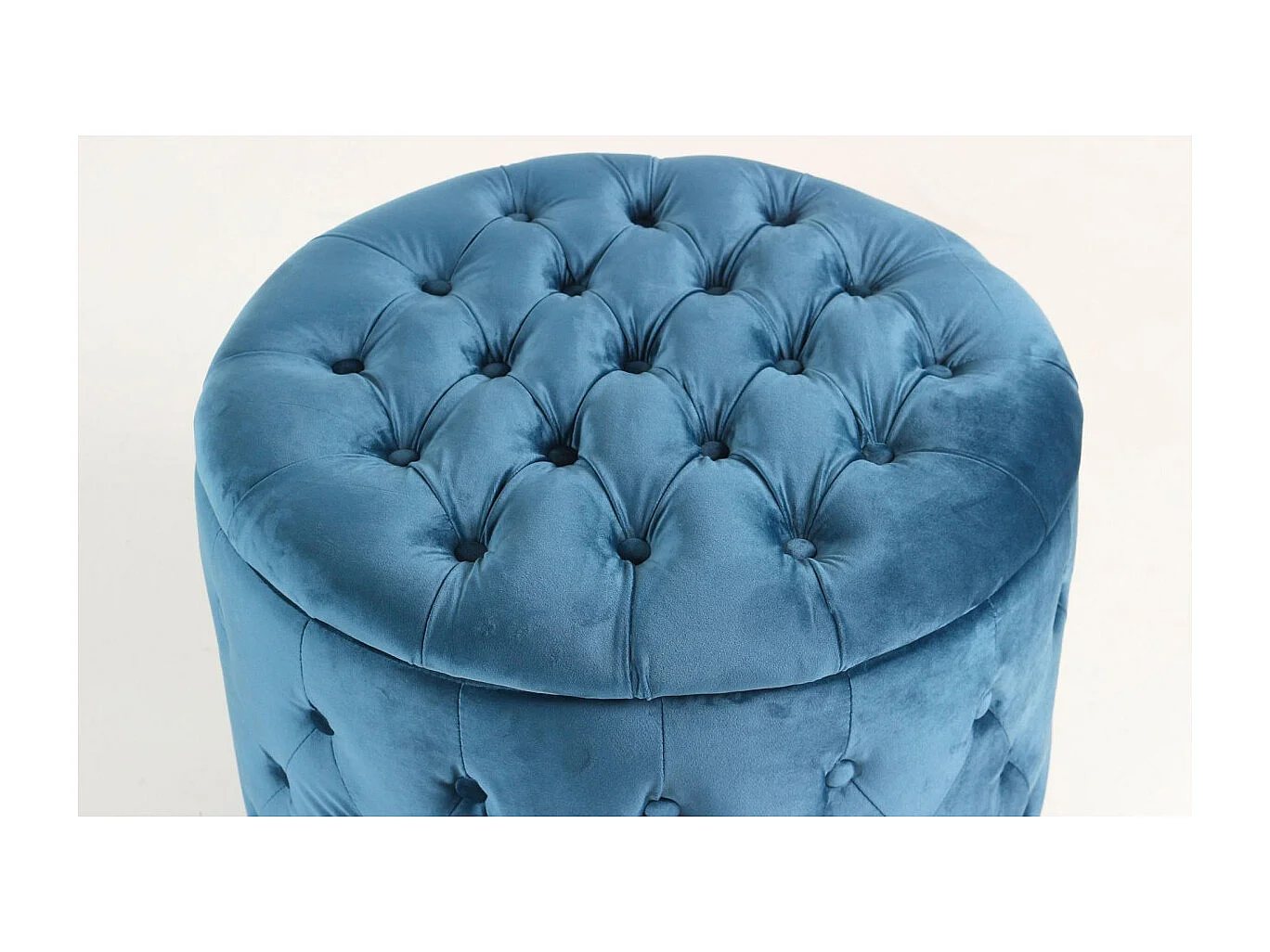 Pouf coffre rond Salvina en velours capitonné Bleu