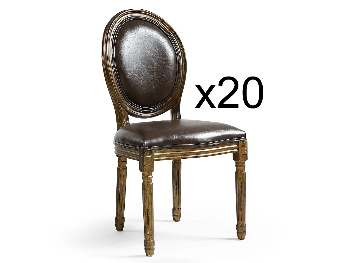 Lot de 20 Chaises Médaillon "Versailles" 96cm Marron & Or