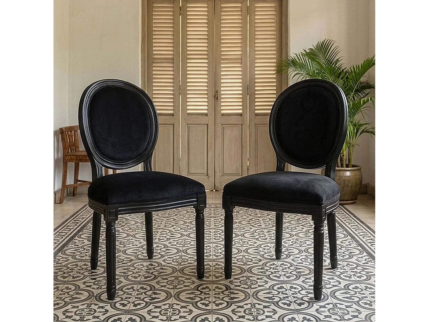 Lot de 2 Chaises Médaillon Velours "Versailles" 96cm Noir