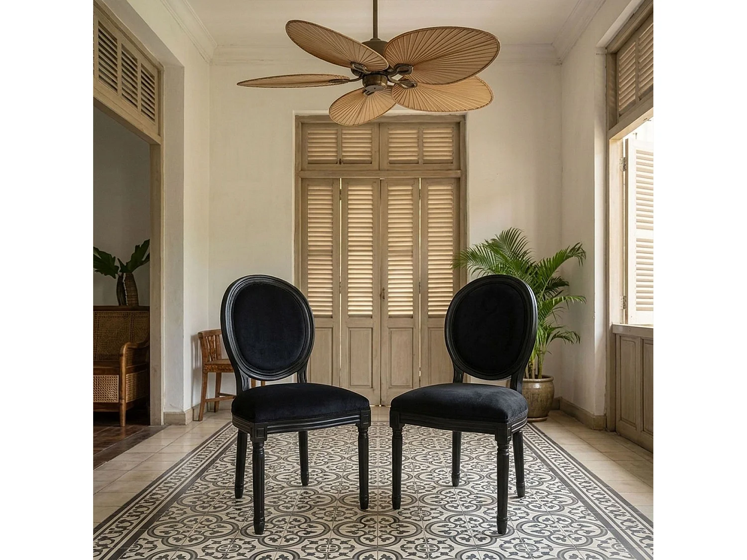 Lot de 2 Chaises Médaillon Velours "Versailles" 96cm Noir