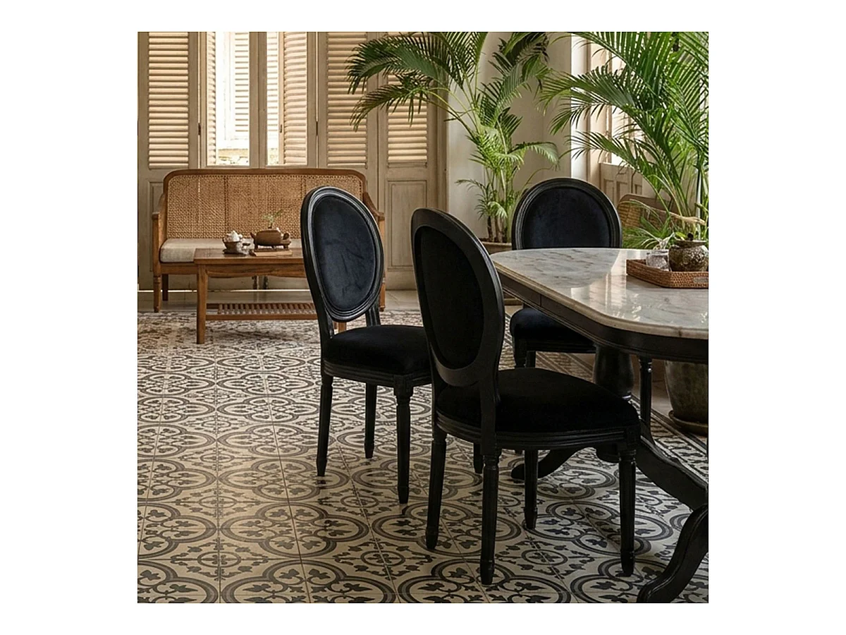 Lot de 2 Chaises Médaillon Velours "Versailles" 96cm Noir