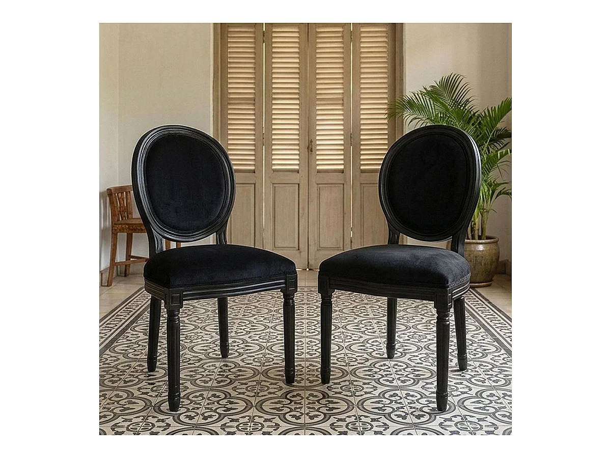 Lot de 2 Chaises Médaillon Velours "Versailles" 96cm Noir