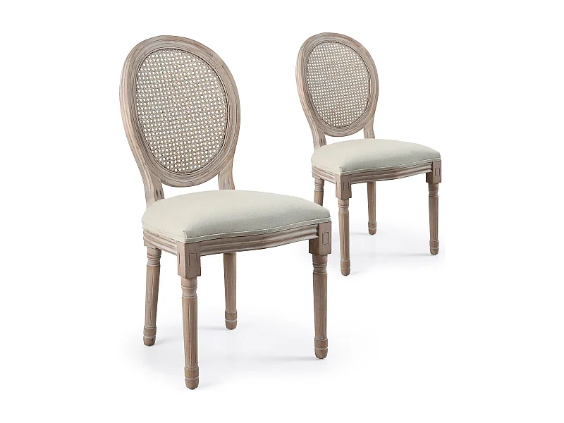 Lot de 2 Chaises Médaillon Cannage "Versailles" 96cm Beige