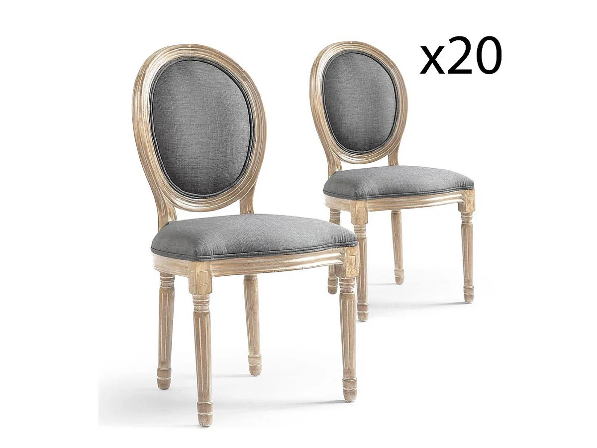 Lot de 20 Chaises Médaillon Tissu "Versailles" 96cm Gris Clair