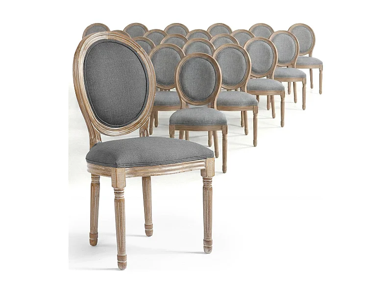 Lot de 20 Chaises Médaillon Tissu "Versailles" 96cm Gris Clair