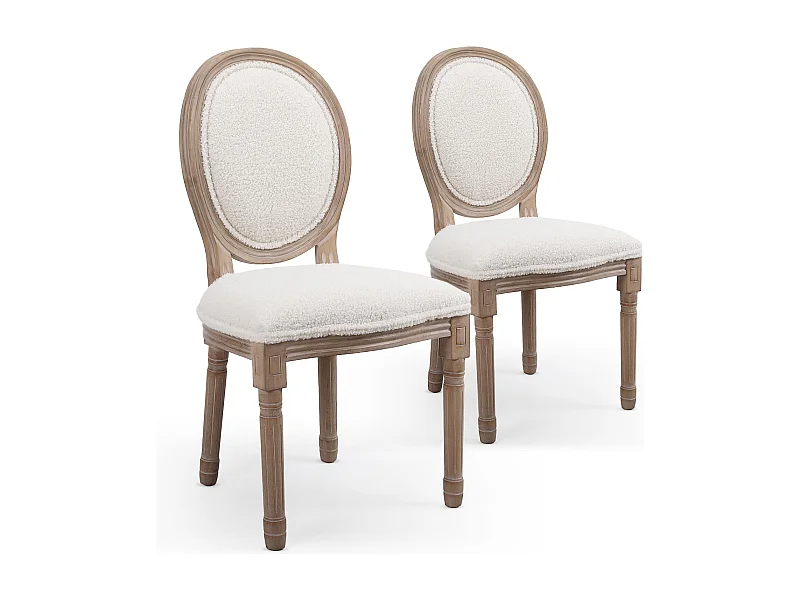 Lot de 2 chaises médaillon Louis XVI Tissu bouclette Crème