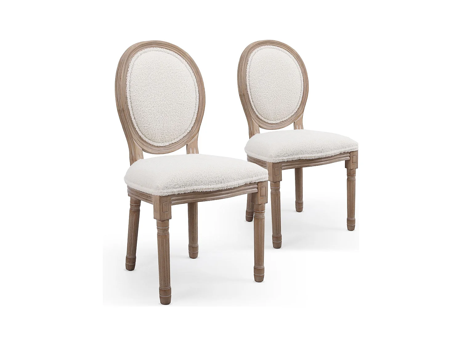 Lot de 2 chaises médaillon Louis XVI Tissu bouclette Crème