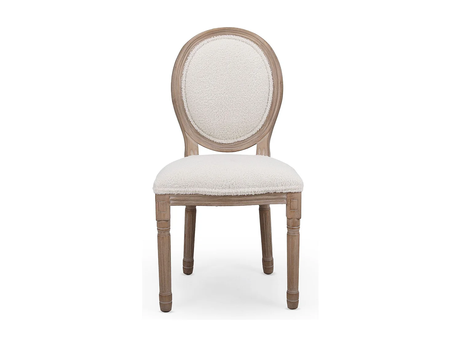 Lot de 2 chaises médaillon Louis XVI Bois massif et Tissu bouclette Crème