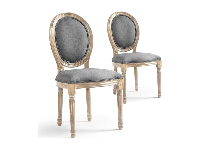 Lot de 2 Chaises Médaillon Tissu "Versailles" 96cm Gris Clair