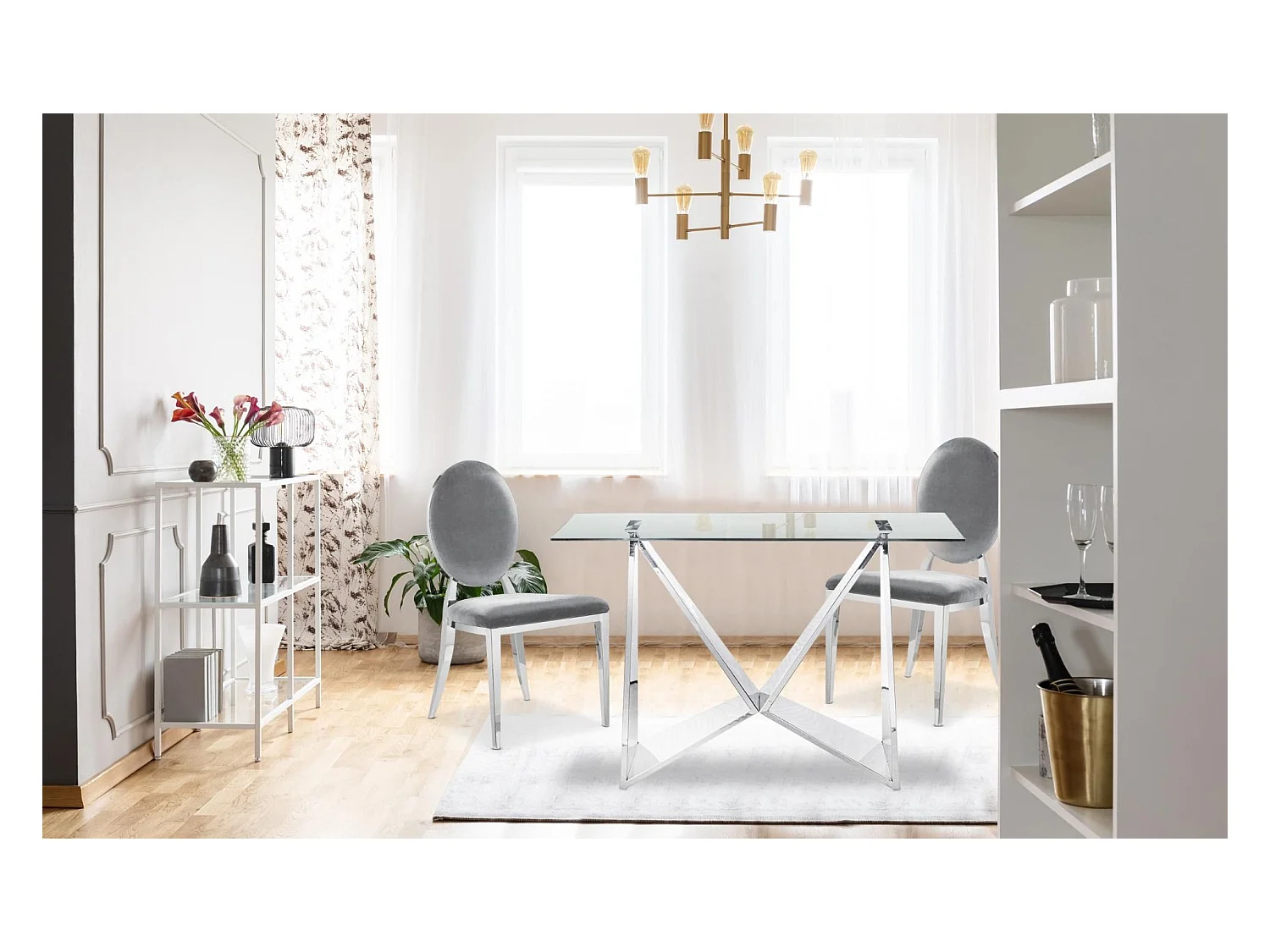 Set di 2 sedie medaglione Sofia in velluto argento