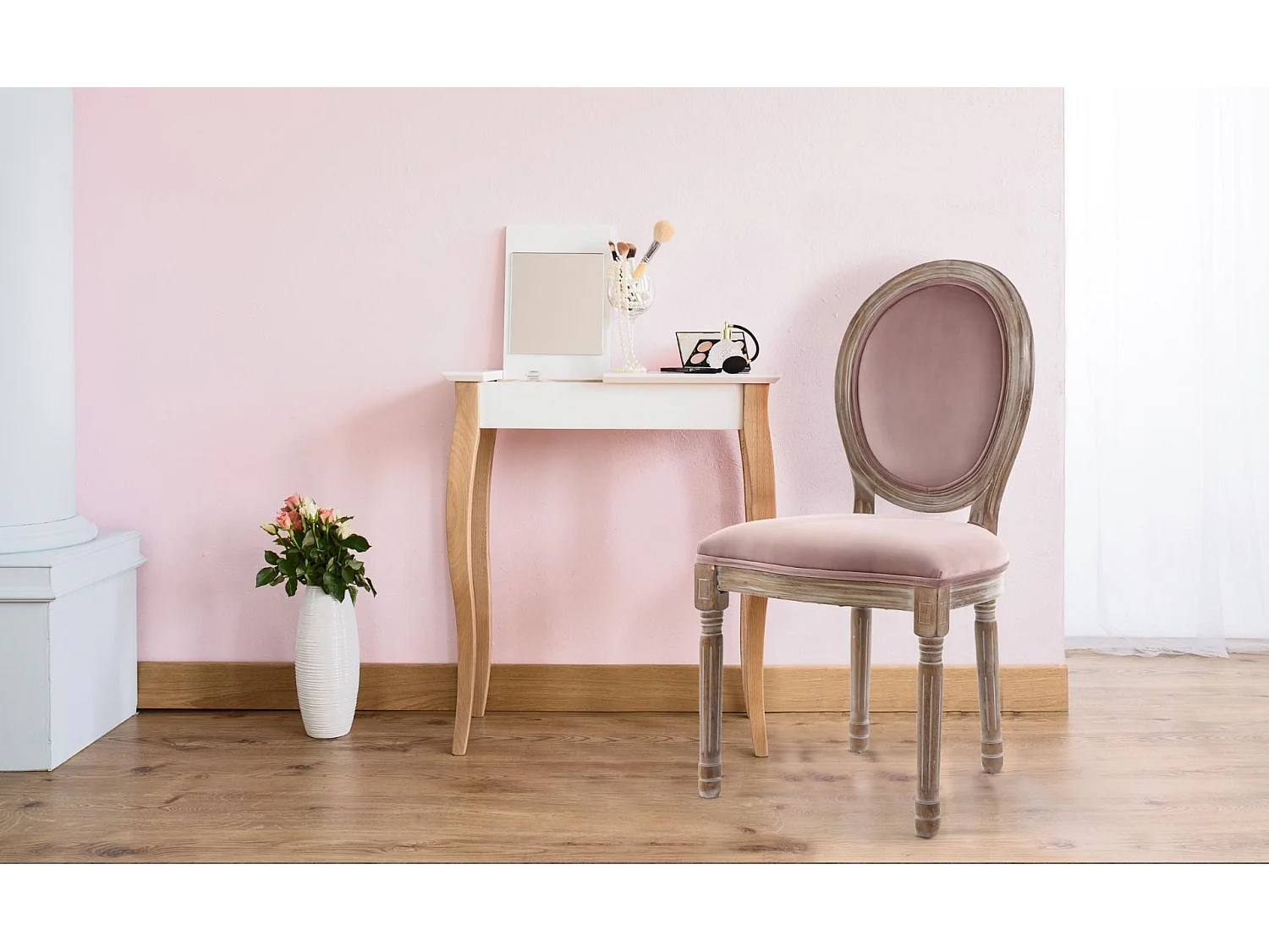 Lot de 2 Chaises Médaillon "Quing" Velours Rose