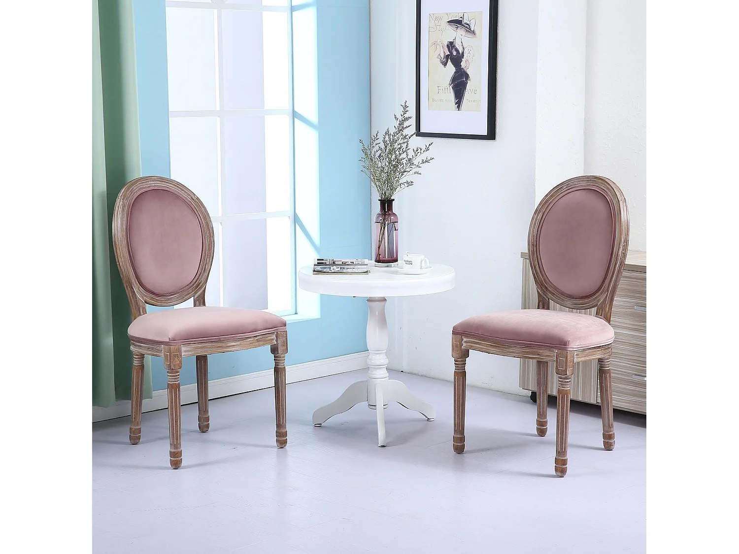 Lot de 2 Chaises Médaillon "Quing" Velours Rose