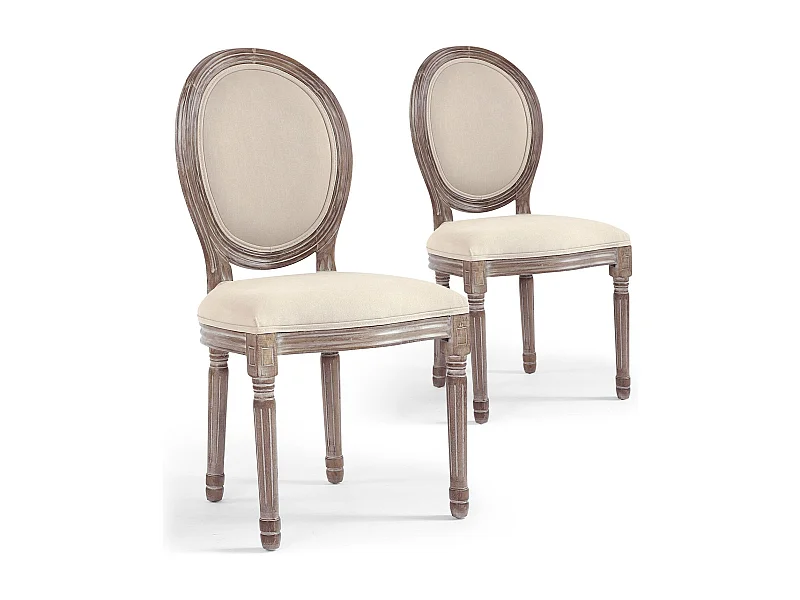 Set di 20 sedie a medaglione Luigi XVI in tessuto beige
