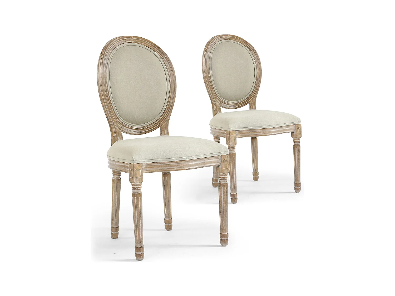 Lot de 2 Chaises Médaillon Tissu "Versailles" 96cm Beige & Naturel