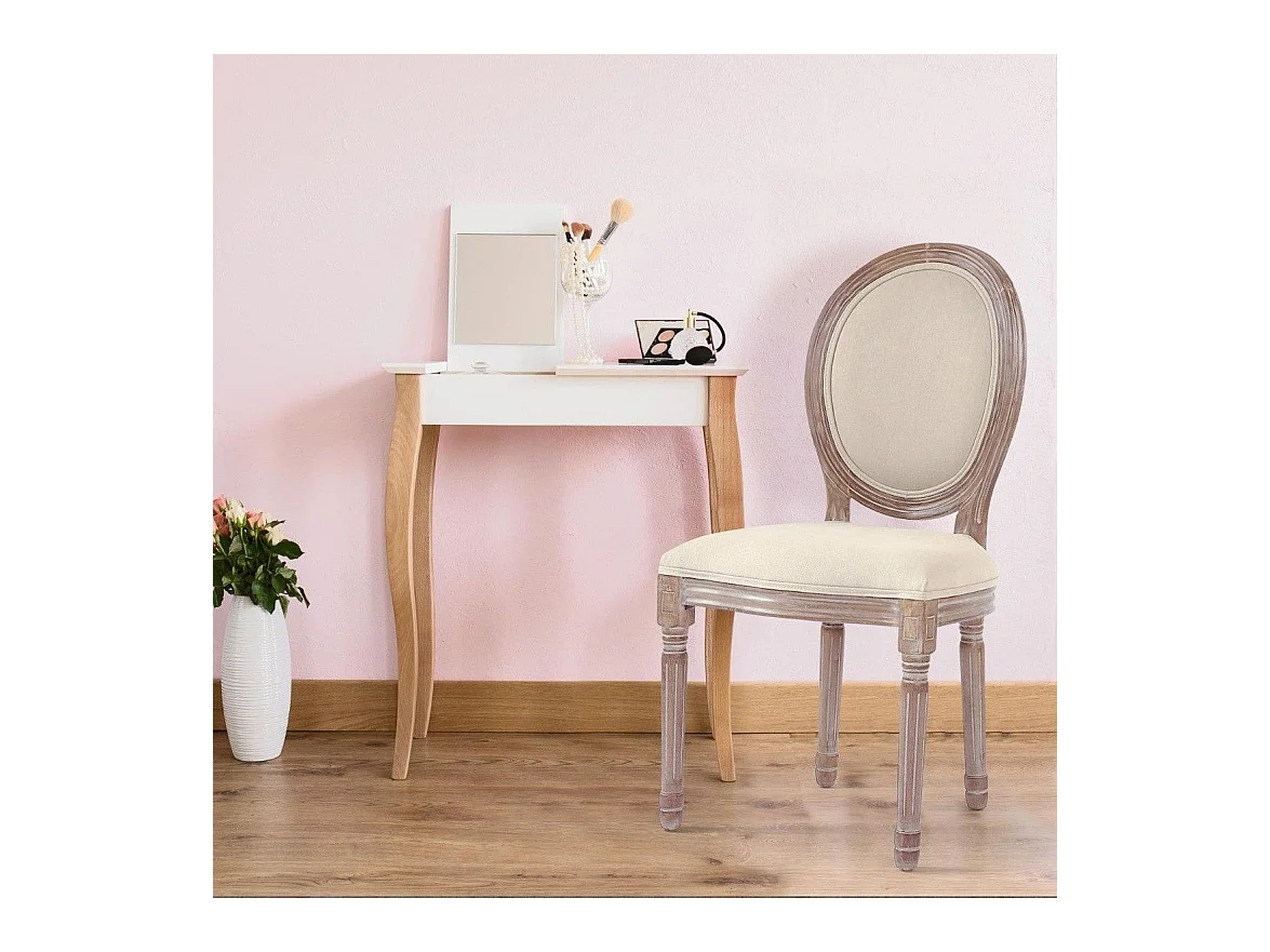 Lot de 2 Chaises Médaillon Tissu "Versailles" 96cm Beige & Naturel