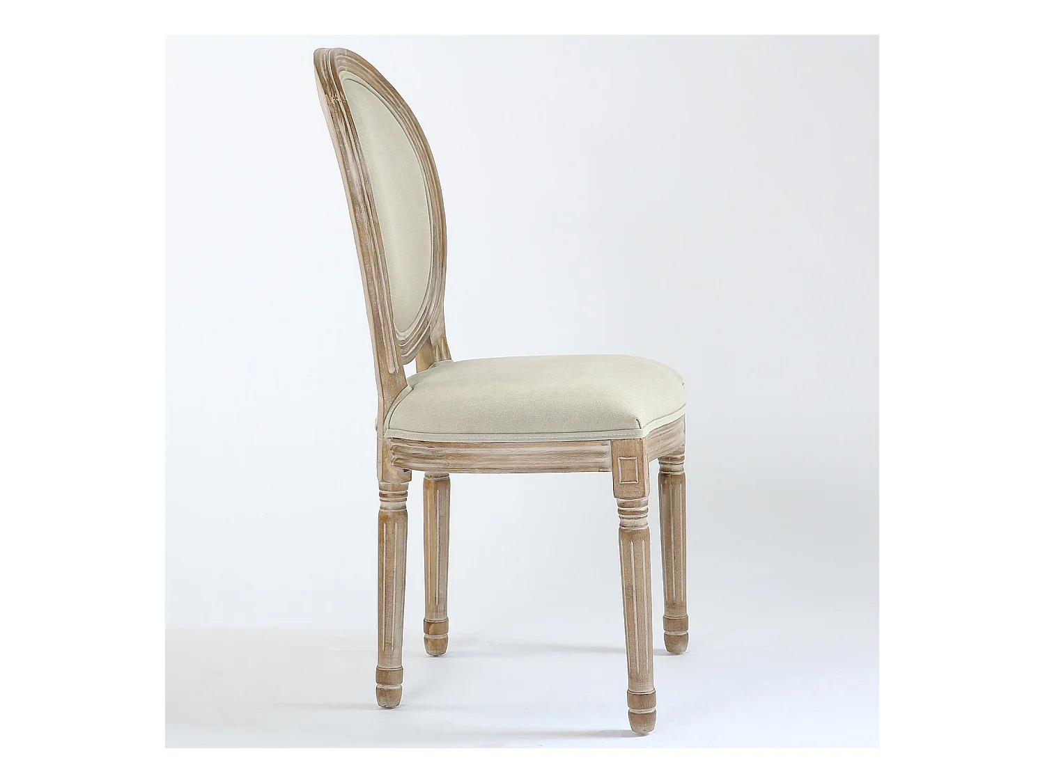 Lot de 2 Chaises Médaillon Tissu "Versailles" 96cm Beige & Naturel