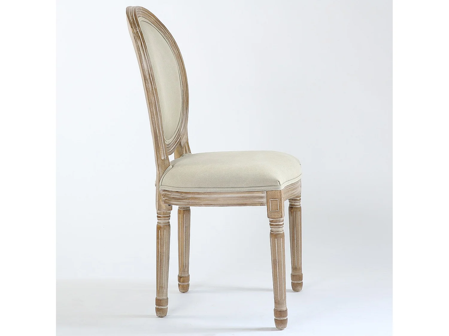 Lot de 2 Chaises Médaillon Tissu "Versailles" 96cm Beige & Naturel