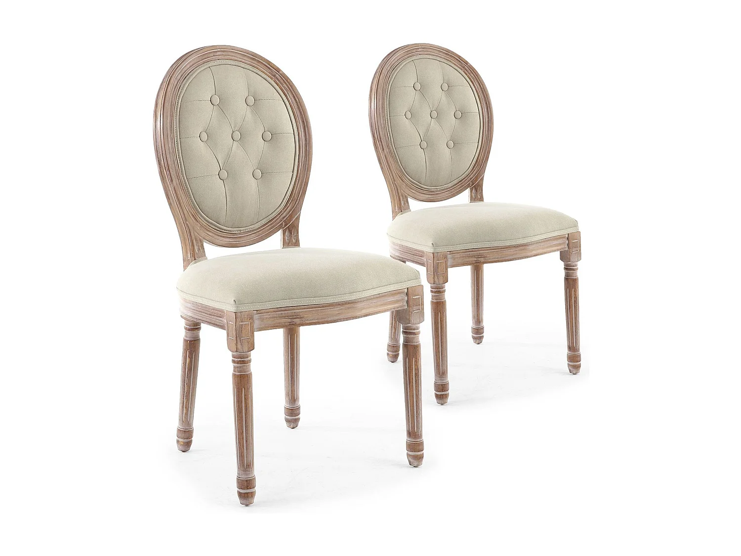 Lot de 2 Chaises Médaillon "Quing" Capitonné Tissu Beige