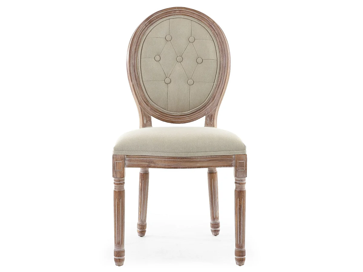 Lot de 2 chaises médaillon Louis XVI Bois massif patiné et Tissu capitonné Beige