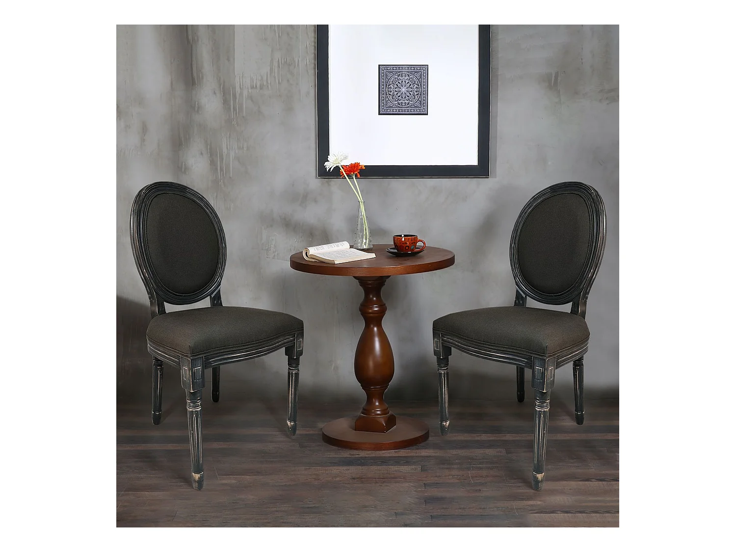 Set von 2 Medaillon Stühlen "Quing" Grauer Stoff Louis XVI Stil