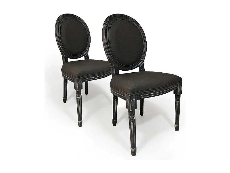 Set von 2 Medaillon Stühlen "Quing" Grauer Stoff Louis XVI Stil