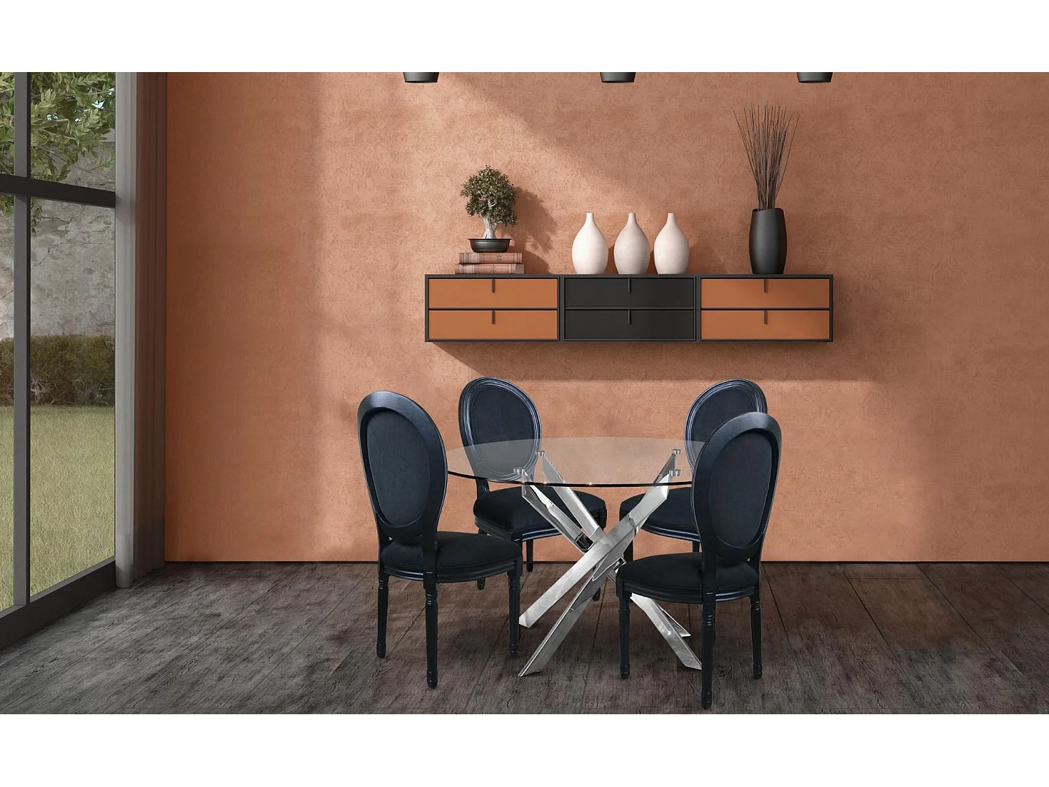 Lot de 20 Chaises Médaillon Velours "Versailles" 96cm Noir