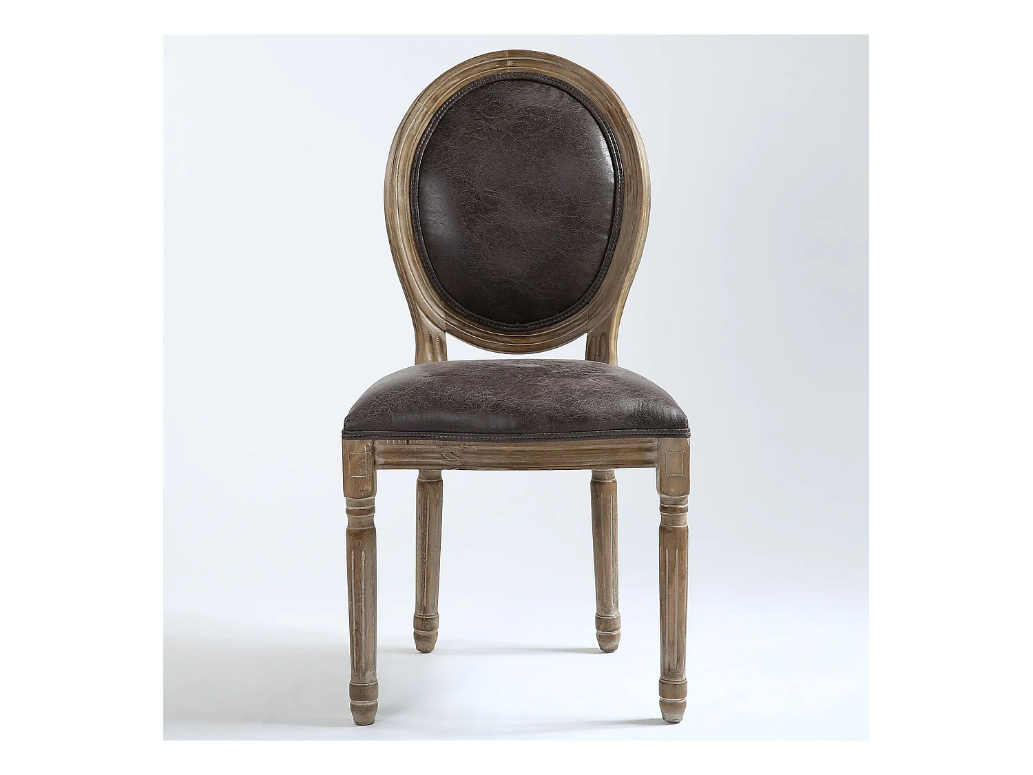 Set di 2 sedie a medaglione in stile Luigi XVI in tessuto marrone effetto pelle invecchiata
