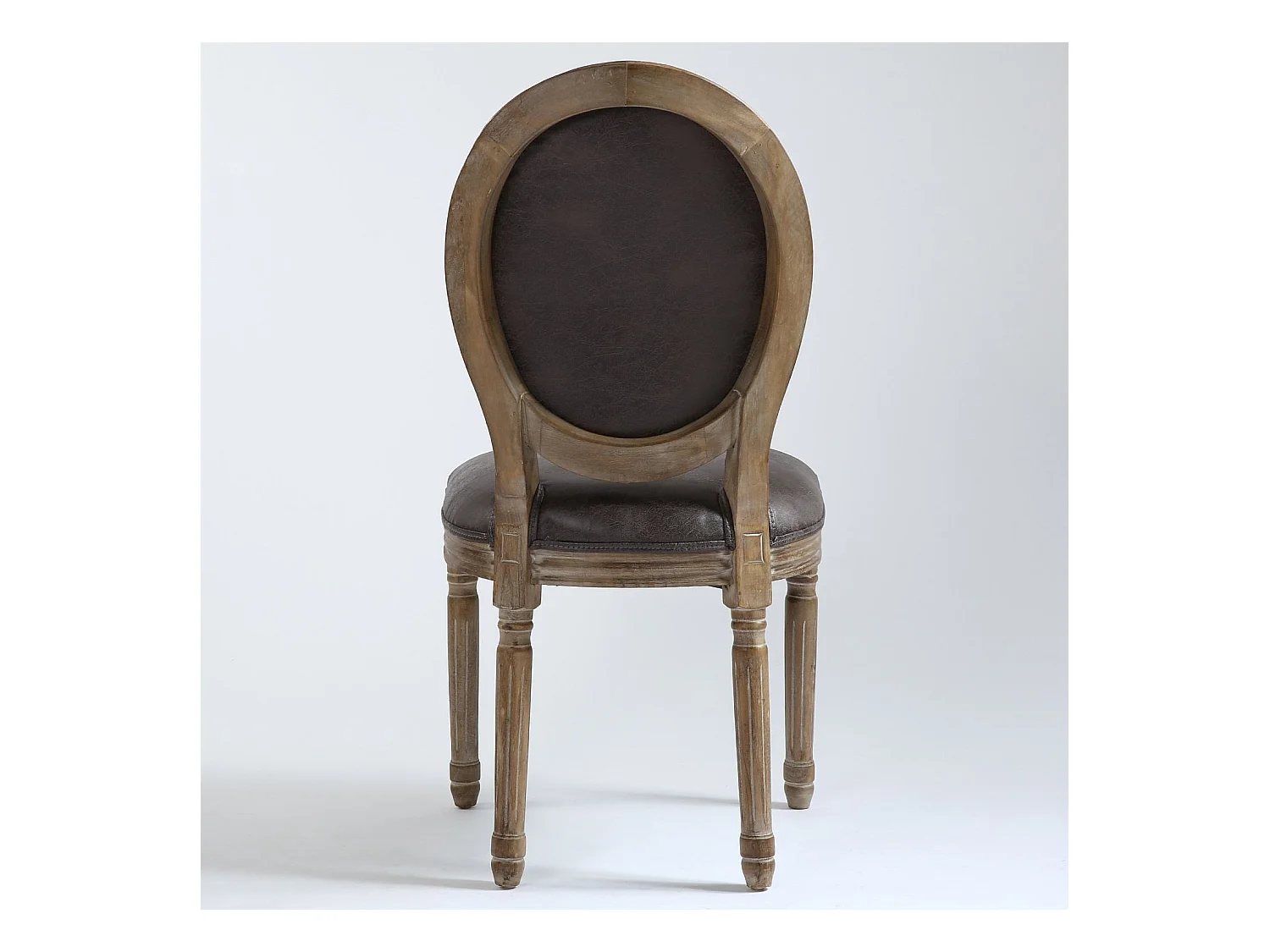 Set di 2 sedie a medaglione in stile Luigi XVI in tessuto marrone effetto pelle invecchiata