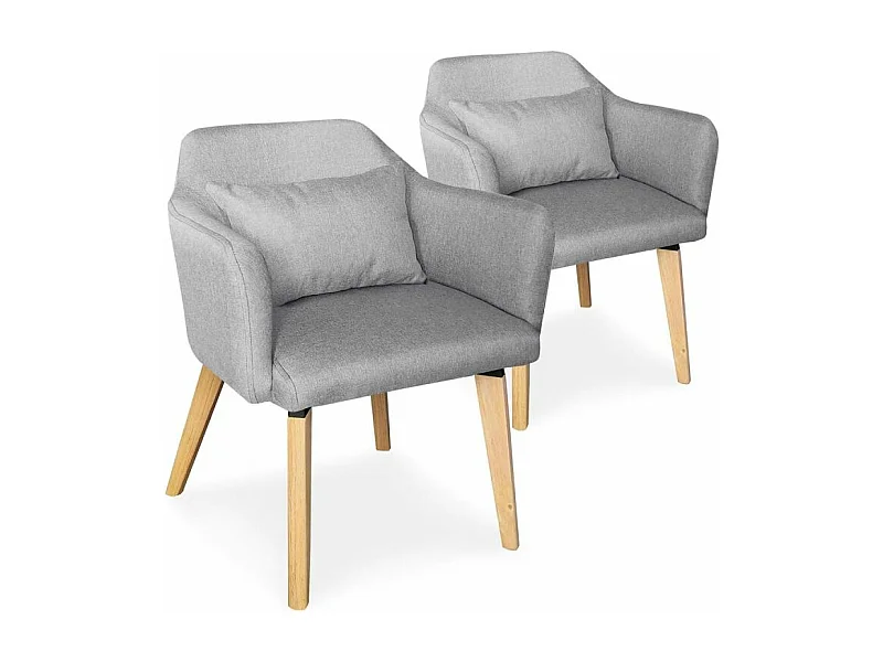 Lot de 2 Fauteuils Design Tissu "Nari" 70cm Gris Clair