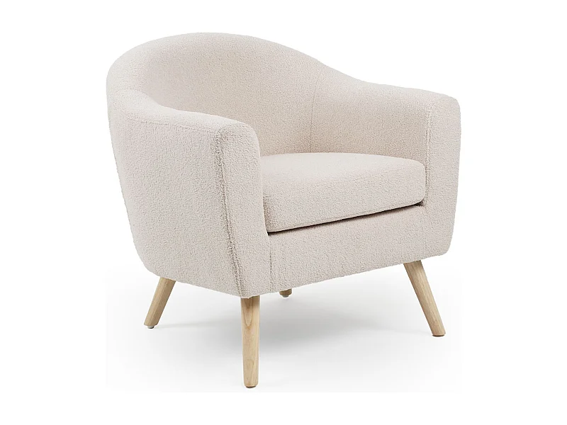 Fauteuil Scandinave en Bouclette Lainée "Delia" 79cm Crème