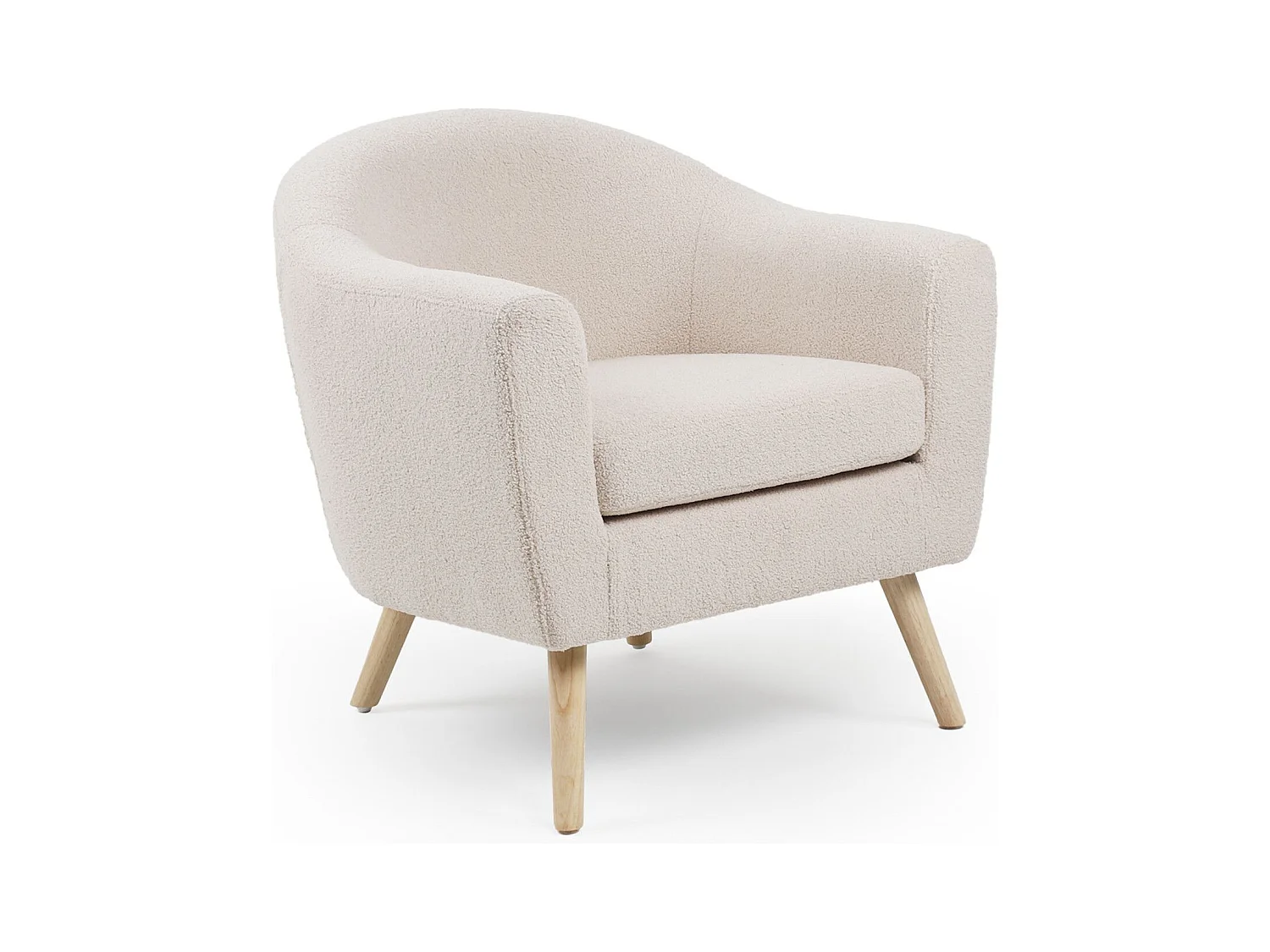 Fauteuil Scandinave en Bouclette Lainée "Delia" 79cm Crème