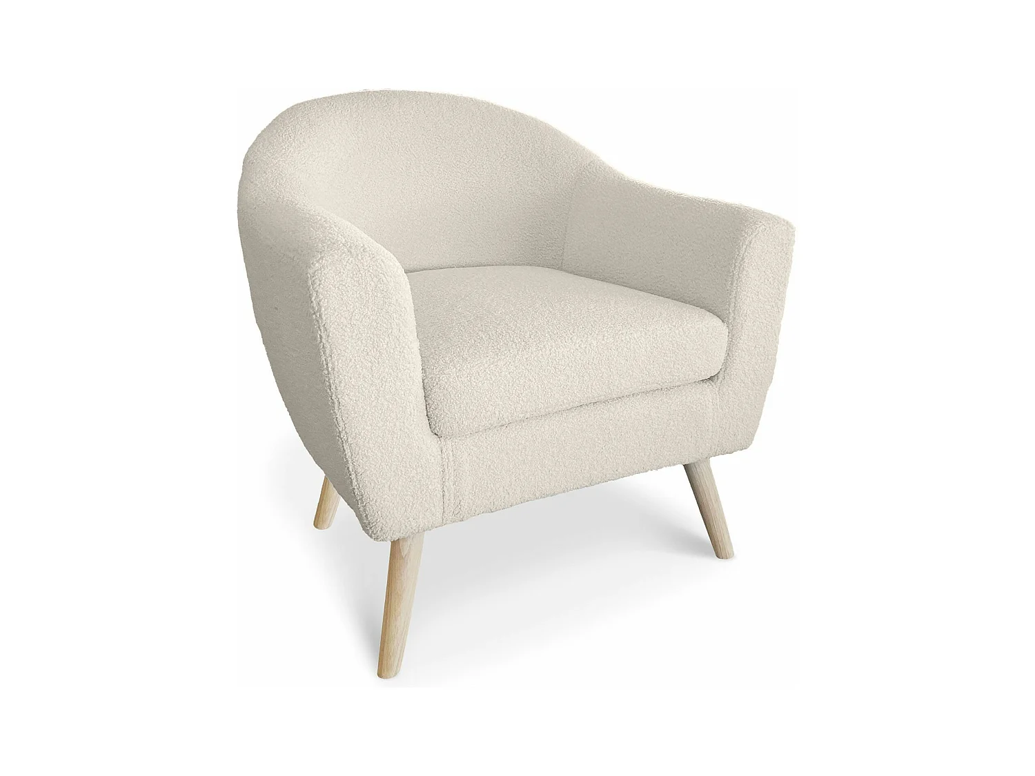 Fauteuil Scandinave en Bouclette Lainée "Delia" 79cm Crème