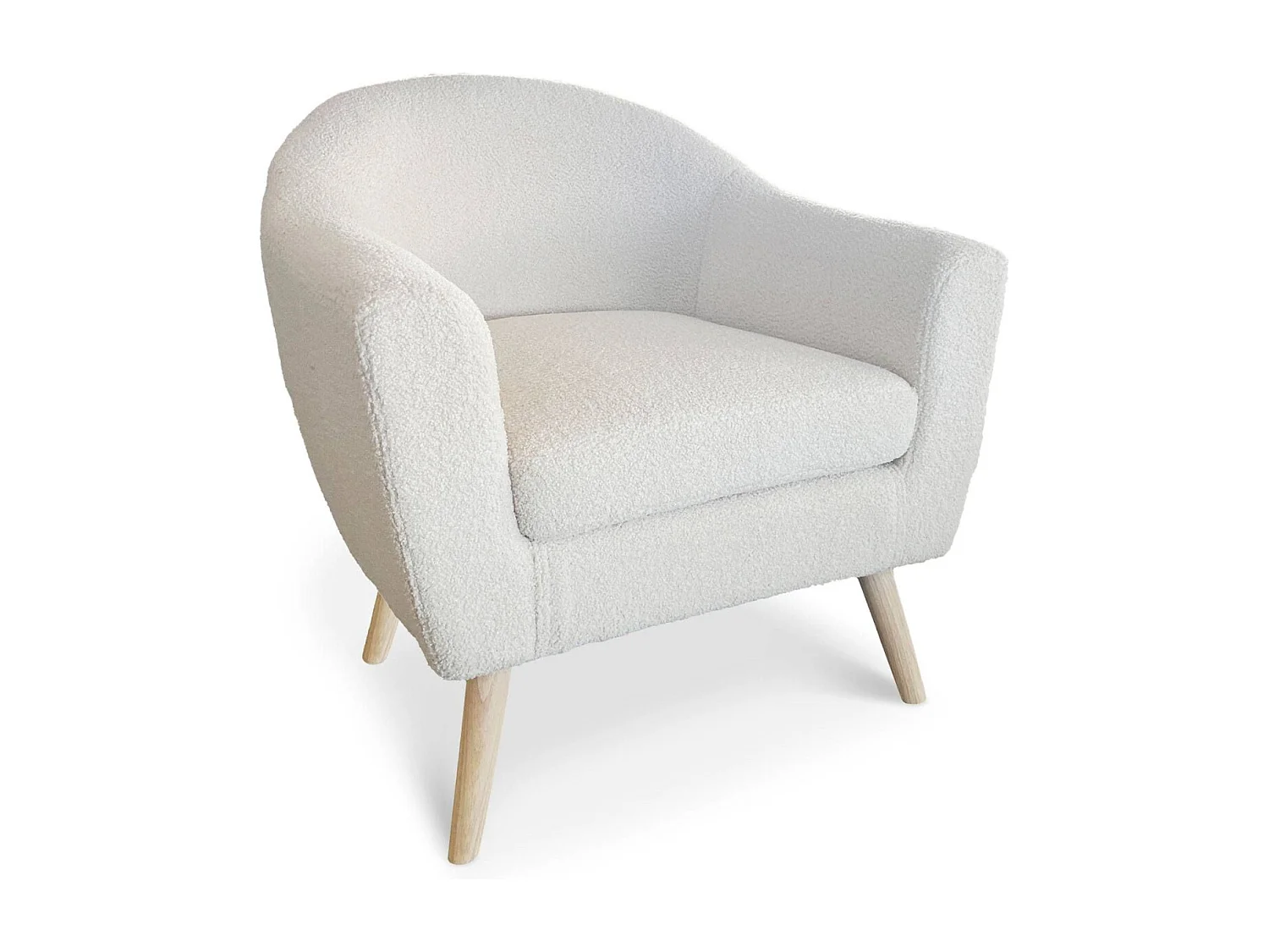 Fauteuil Scandinave en Bouclette Lainée "Delia" 79cm Crème