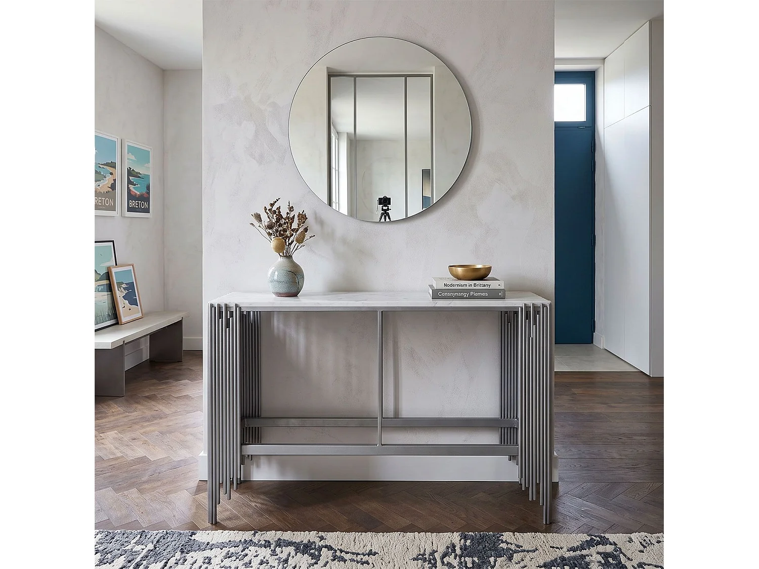 Console Design "Manala" 152cm Blanc & Argent