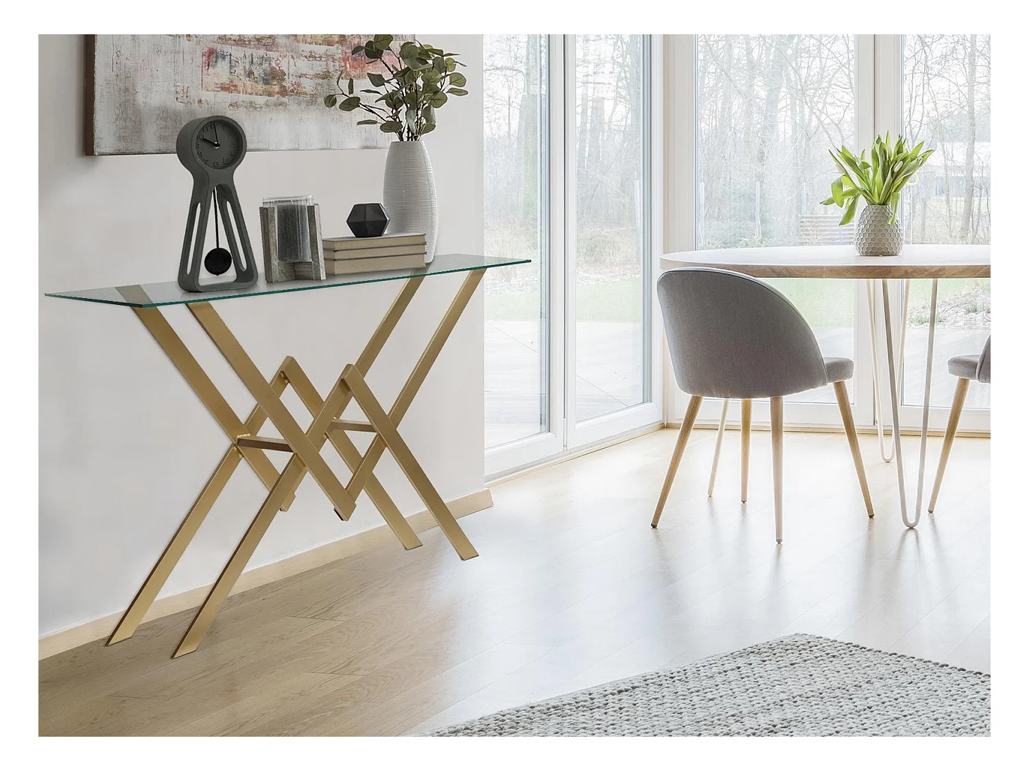 Consolle Murviel in Vetro e Gambe Oro