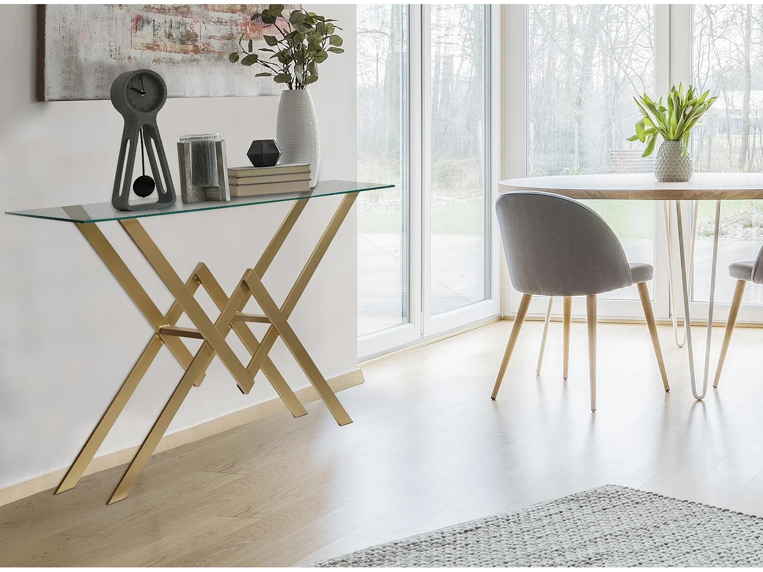 Console Design en Verre "Pixoma" 106cm Or