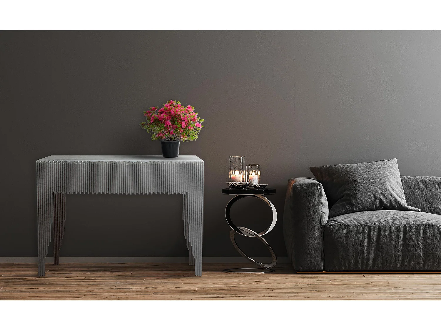 Console en Marbre "Zane" 106cm Blanc & Argent