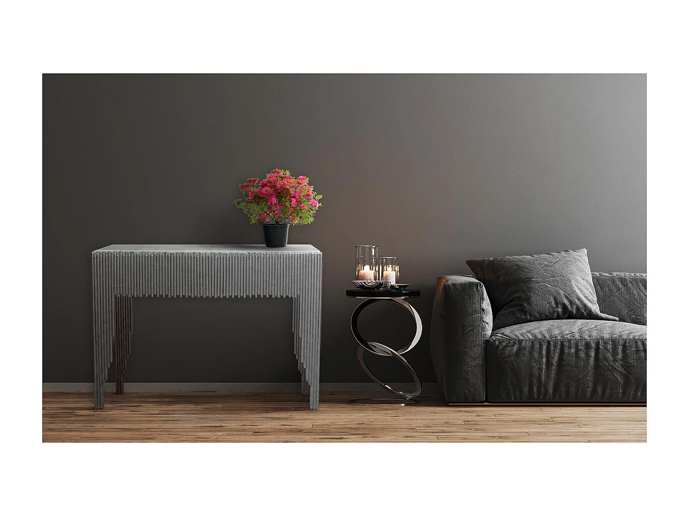 Console en Marbre "Zane" 106cm Blanc & Argent