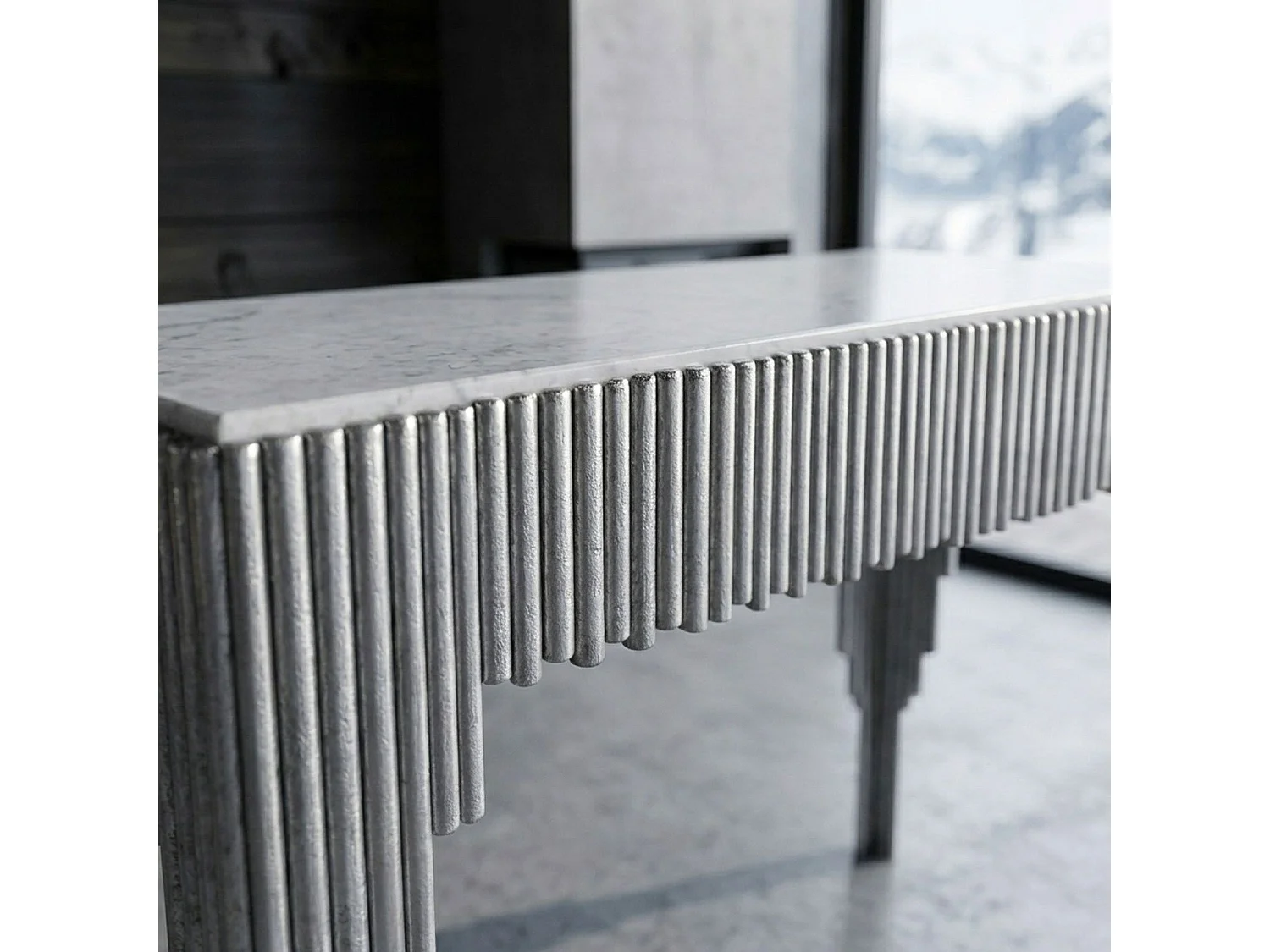 Console en Marbre "Zane" 106cm Blanc & Argent