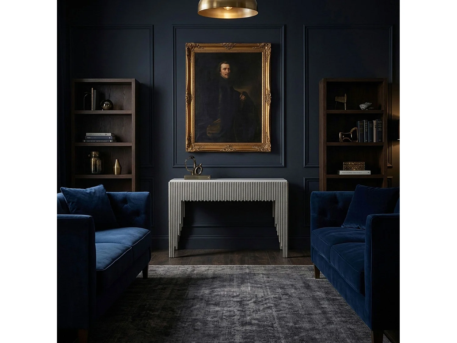 Console en Marbre "Zane" 106cm Blanc & Argent